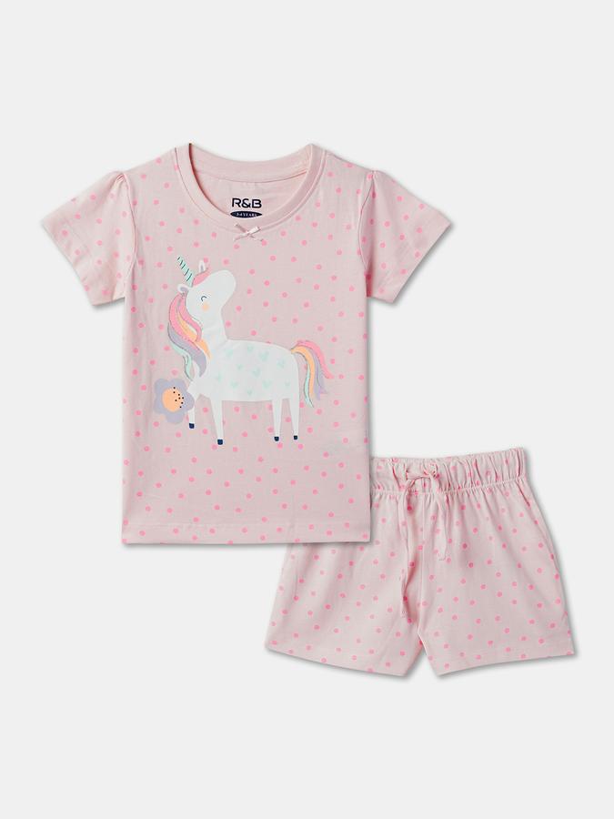 Girls Graphic Print Round-Neck Top & Shorts Set image number 0