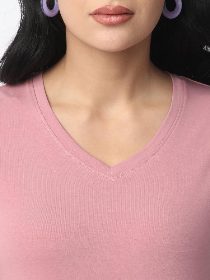 Women Cotton Regular Fit V-Neck Solid T-shirt