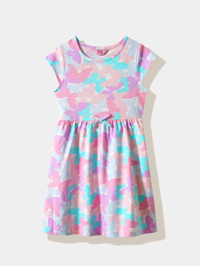 Girls Cotton A-Line Round Neck Printed Dress