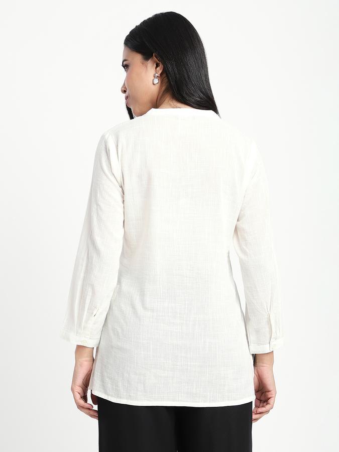 Women Viscose Regular Fit Mandarin Collar Embroidered Top