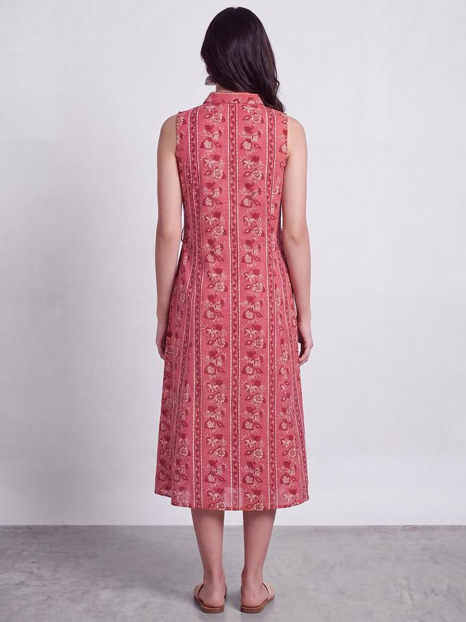 R&B Women Ethnic Orange Floral Print A-Line Dress