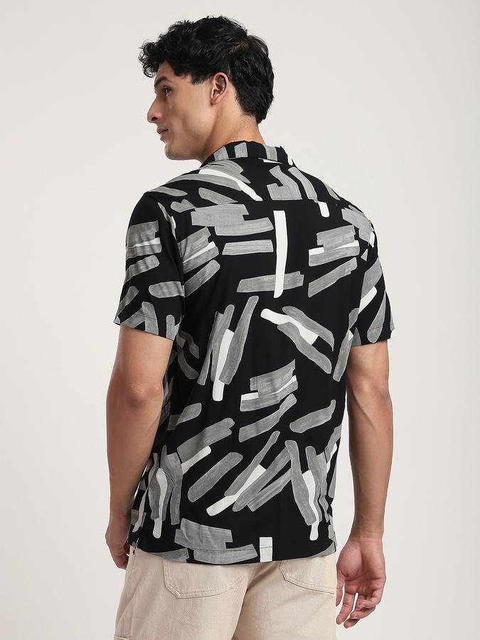 Men Cotton Relaxed Fit Cuban Collar Graphic Shirt