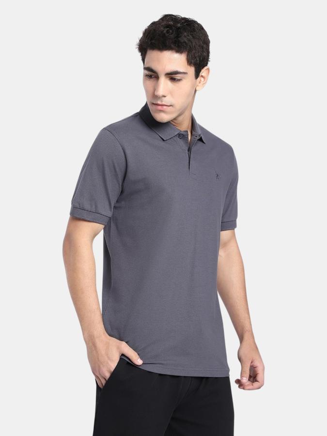 R&B Grey Solid Men Short Sleeve Polo T-shirt
