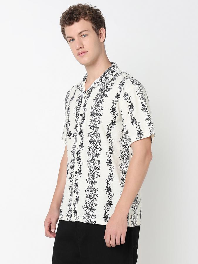 R&B Men's Ivory Printed Shirt