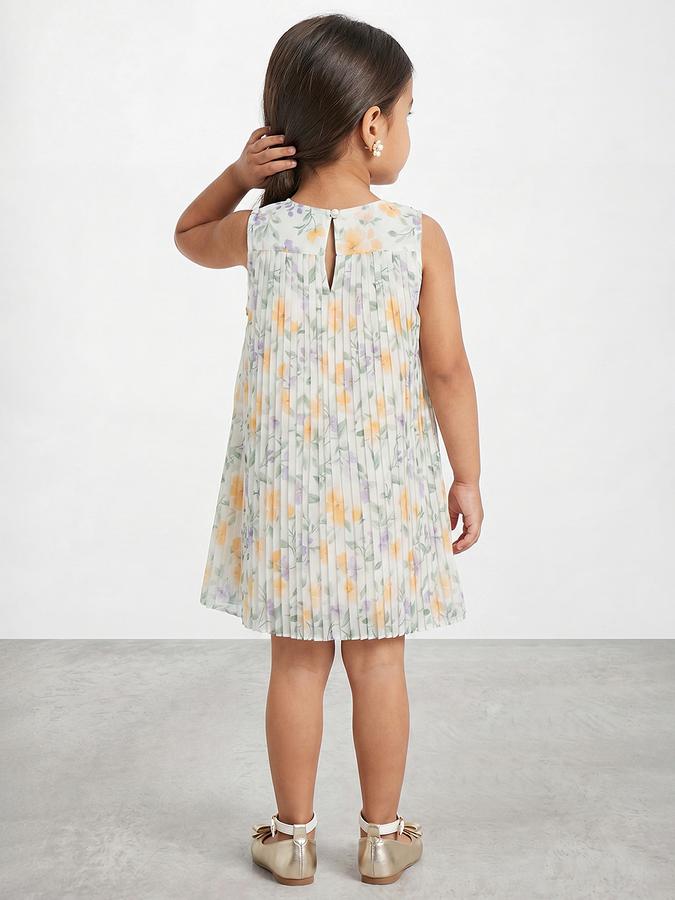 R&B Girl White Floral Print Polyester Sleeveless A-Line Dress