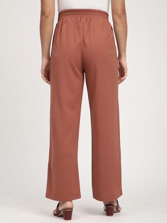 R&B Women Dark Brown Solid Flared Trousers