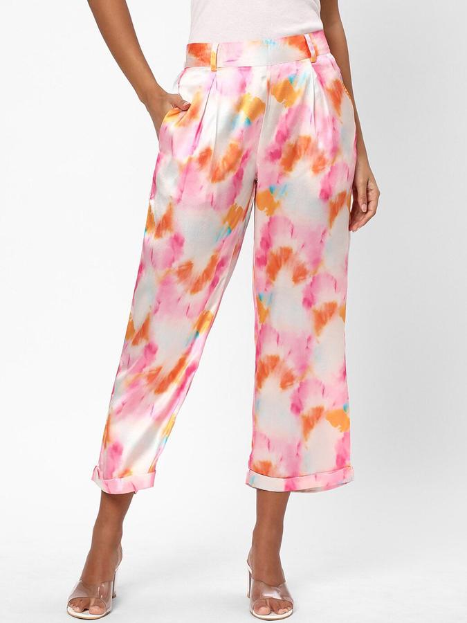 R&B Women Light Pink Printed Regular Fit Trousers