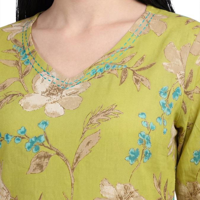 R&B Yellow Women V-Neck Three-Quarter Sleeves Kurta 