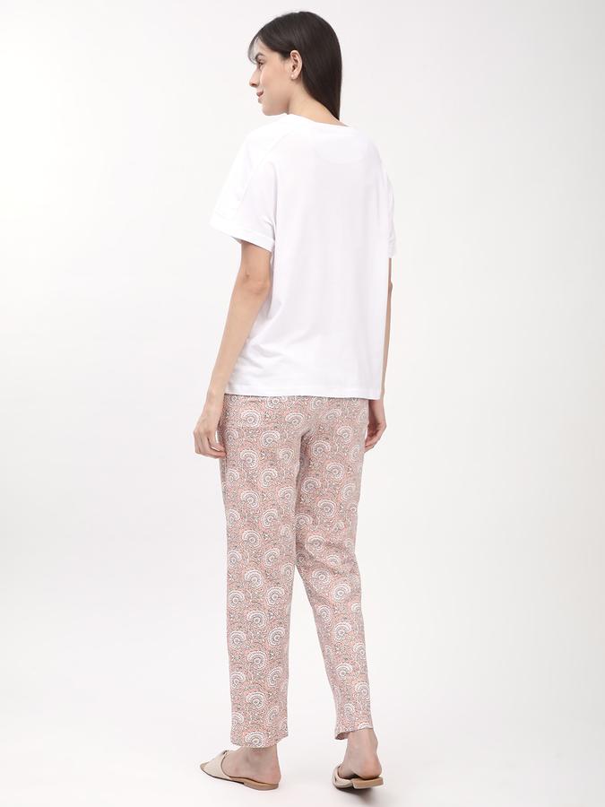 Women Cotton Straight Fit Elastic Waist Printed Pajama Pants
