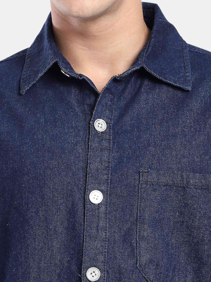R&B  Navy Blue Solid Men Short Sleeves Relaxed Fit Shirts