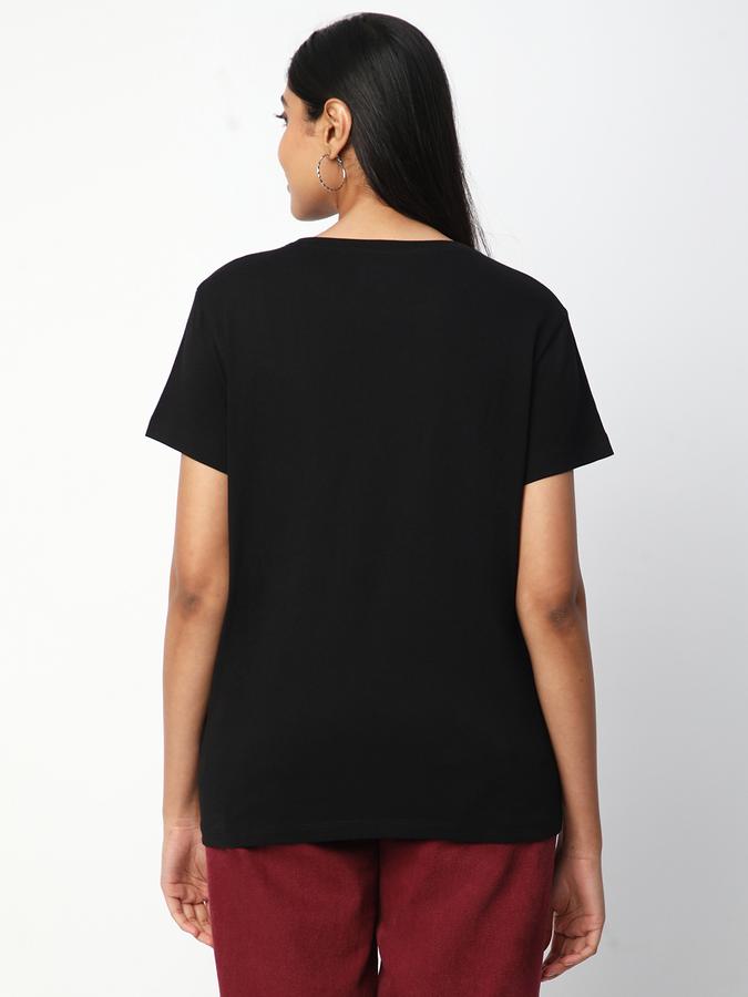 Women Cotton Regular Fit Crew Neck Embellished T-shirt