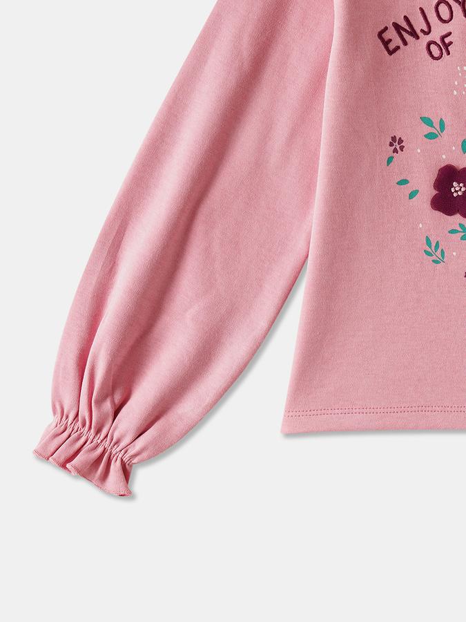 Girls Cotton Regular Fit Crew Neck Long Sleeve Graphic Top