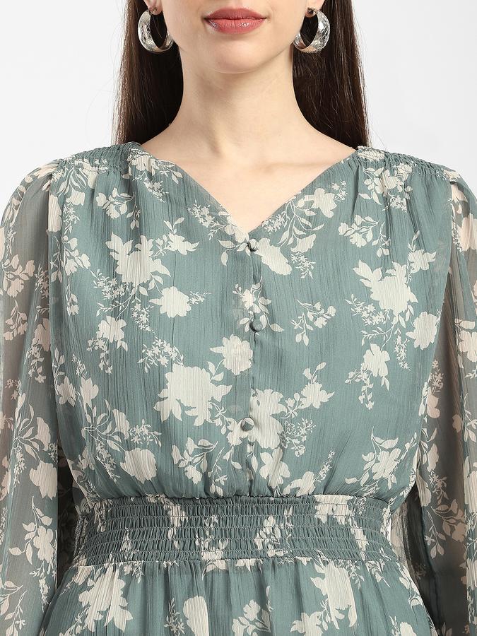 Women Polyester Fit And Flare Midi Floral Dress