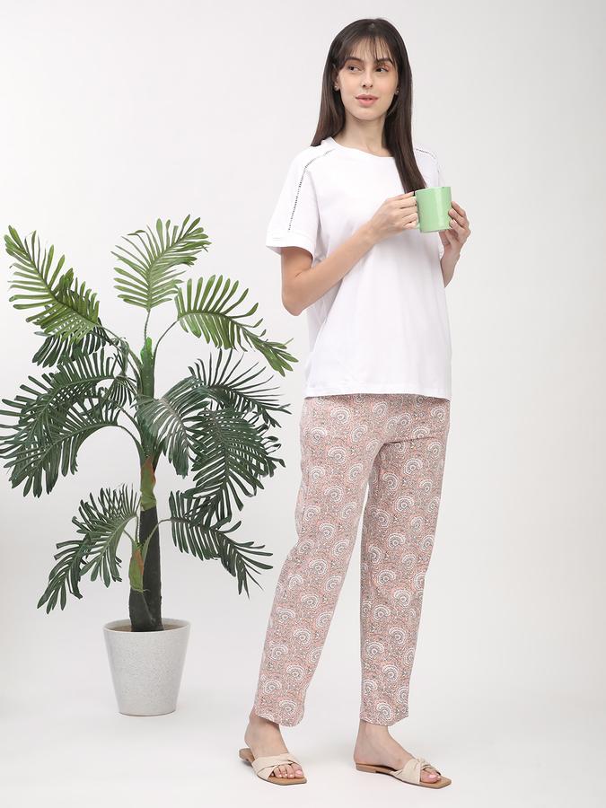 Women Cotton Straight Fit Elastic Waist Printed Pajama Pants