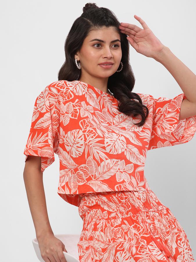 Women Cotton Relaxed Fit Round Neck Printed Ethnic Top