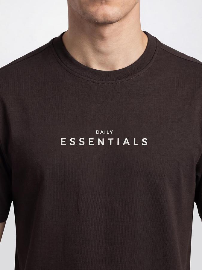 R&B Men Coffee Brown Typography Printed Pure Cotton Short Sleeves Tshirt