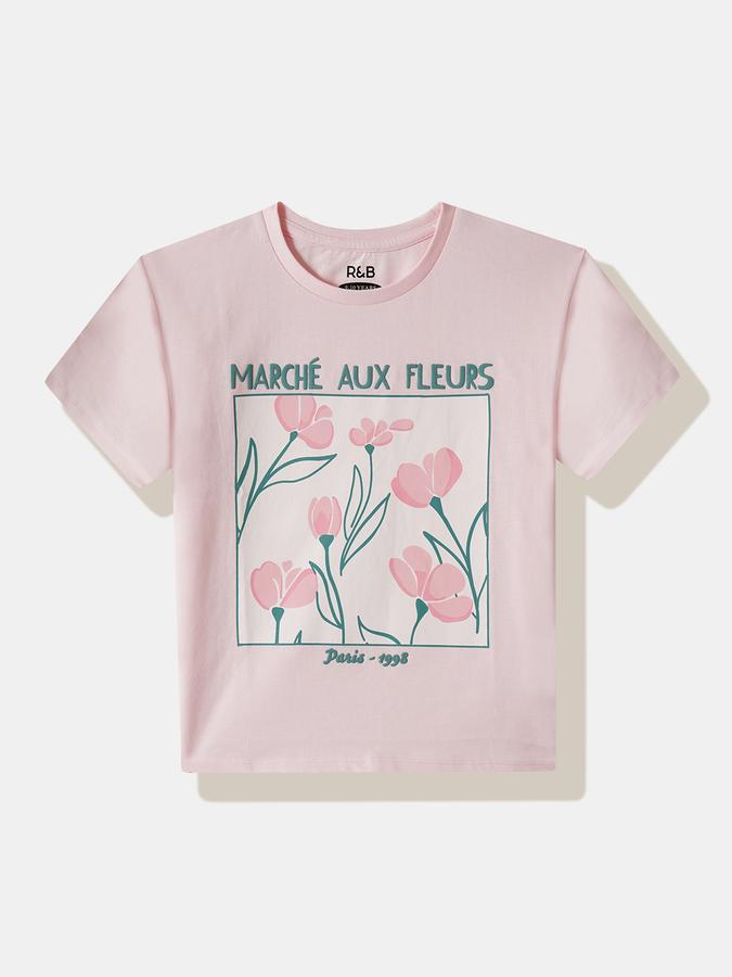 Girls Cotton Regular Fit Crew Neck Graphic T-shirt