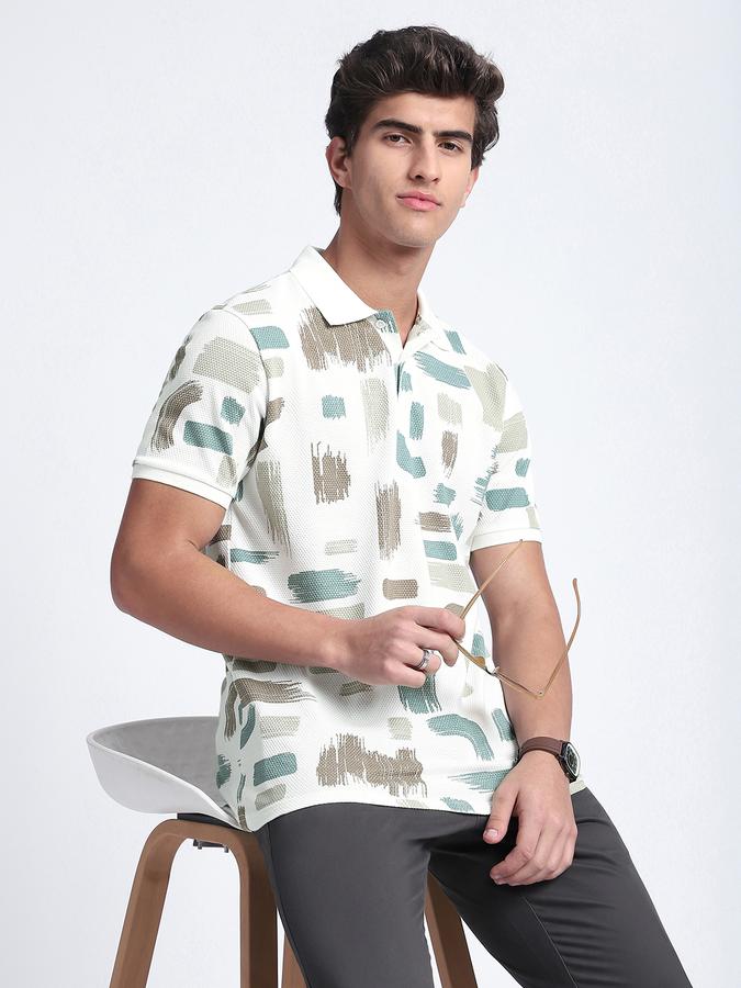 Men Cotton Regular Fit Polo Neck Graphic T-shirt