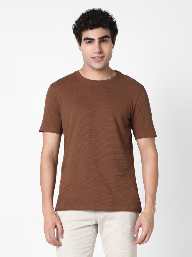 Men Cotton Regular Fit Crew Neck Textured T-shirt