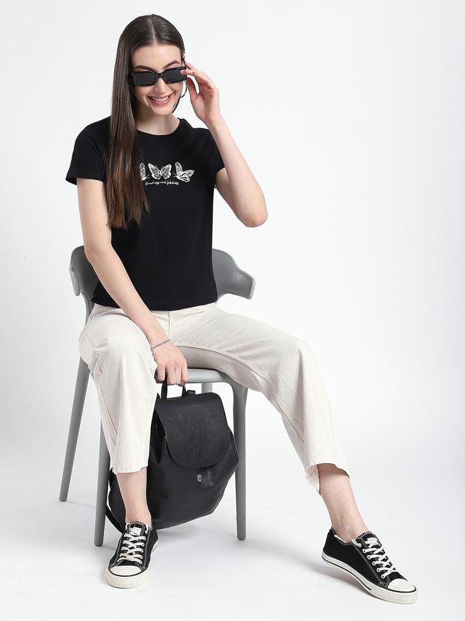 Women Cotton Regular Fit Crew Neck Graphic T-shirt