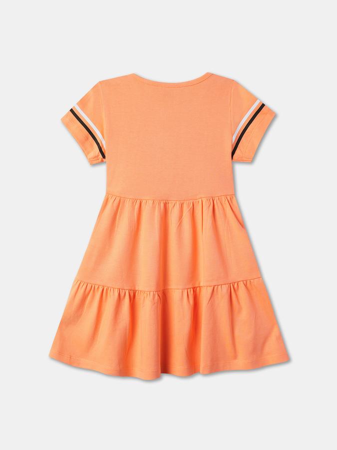 Girls Graphic Print Short Sleeve Round Neck Tiered Dress