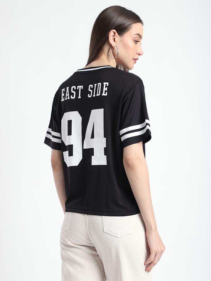 Women Polyester Regular Fit V-Neck Graphic T-shirt