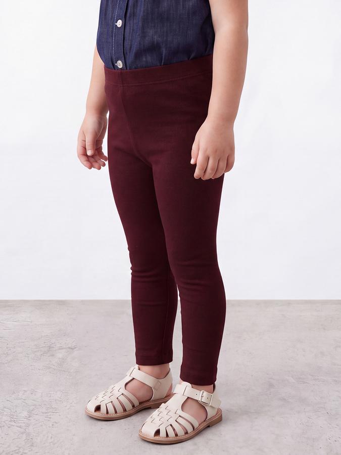 R&B Girls Wine Solid Elasticated Waist Leggings