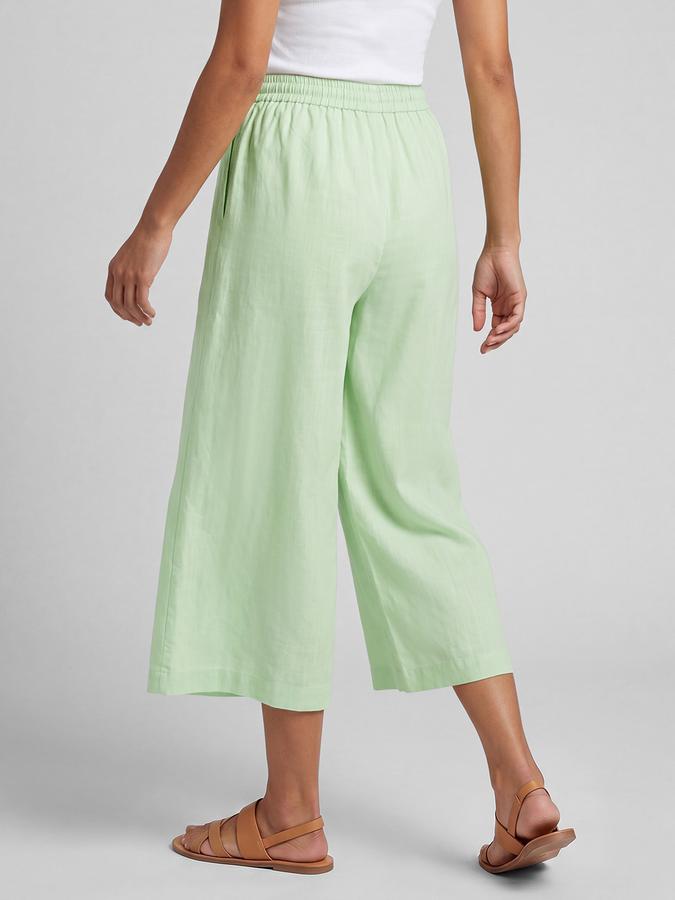 R&B Solid Green Women Flared Cropped Palazzo