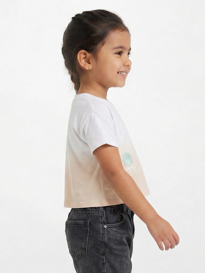 R&B Girls White Regular Fit Embroidered Short Sleeve T-shirt