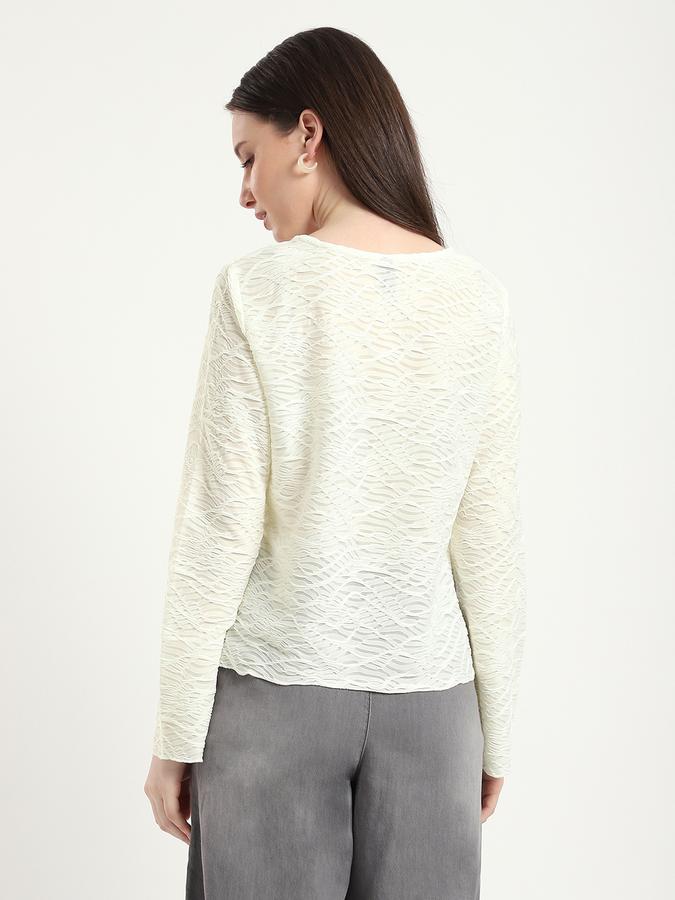 Women Polyester Regular Fit Round Neck Textured Top