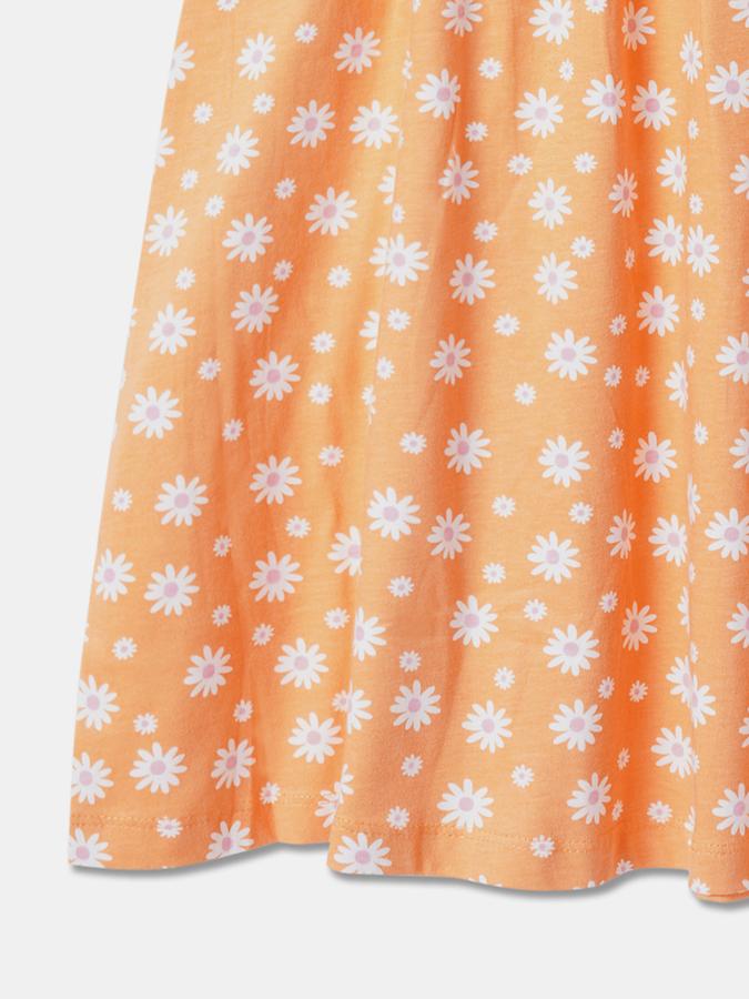 Girls Floral Print Sleeveless Round Neck Knee Length Dress