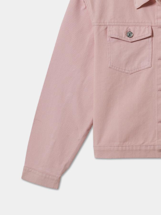 Girls Cotton Denim Solid Button Front Jacket