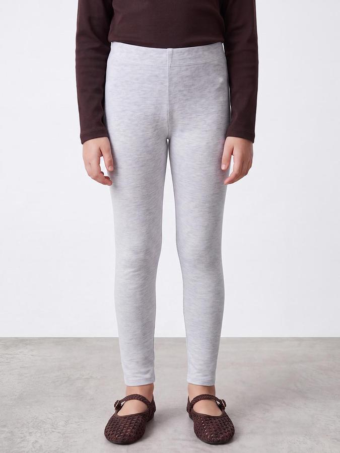 R&B Girls Solid Grey Melange Ankle Length Leggings