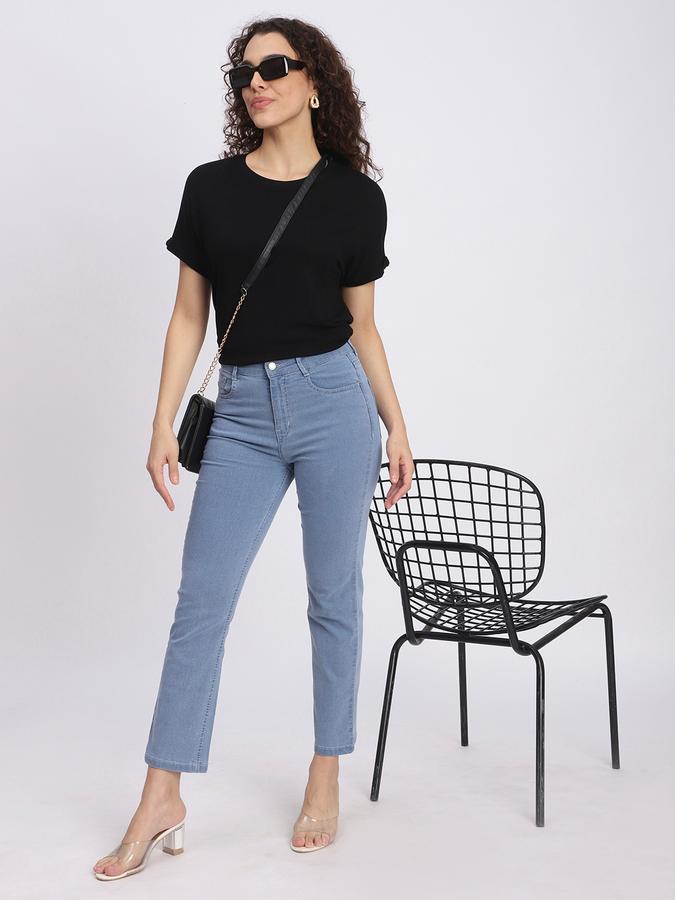 R&B Women Black Solid Fitted T-Shirt