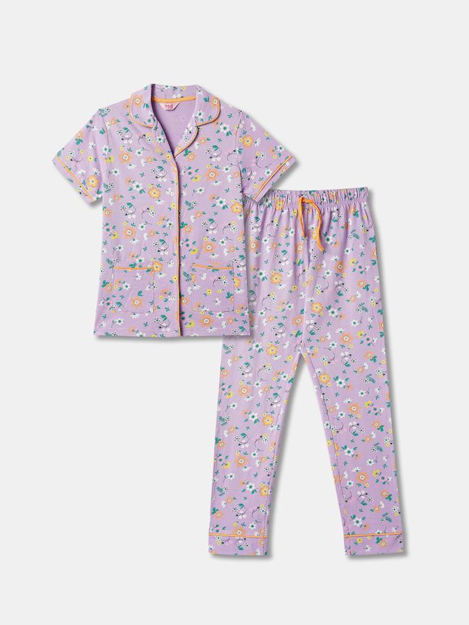 Girls Floral Print Round-Neck Top & Pants Set image number 0