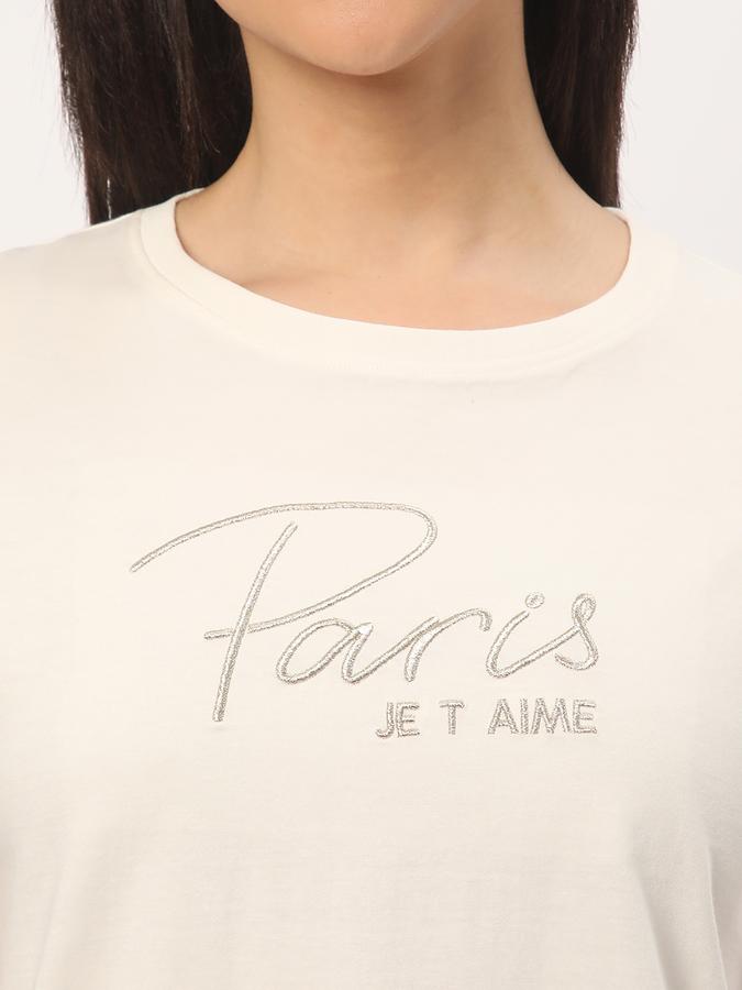Women Typographic Print Regular Fit Round-Neck T-Shirt image number 3