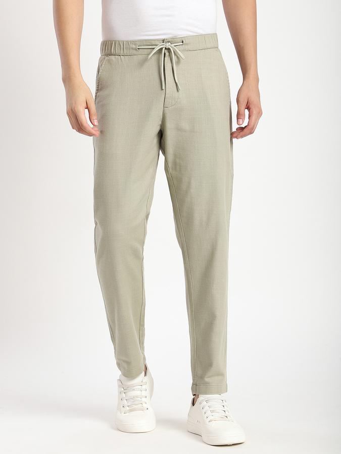 Men Cotton Blend Regular Fit Flat Front Solid Trousers