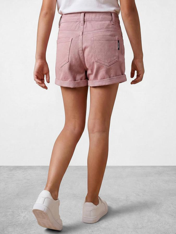 R&B Girl's Pink Regular Fit Above Knee Denim Shorts