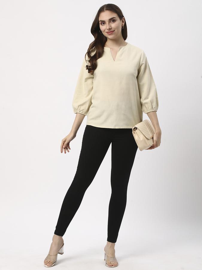 Women Viscose Relaxed Fit V-Neck Solid Top