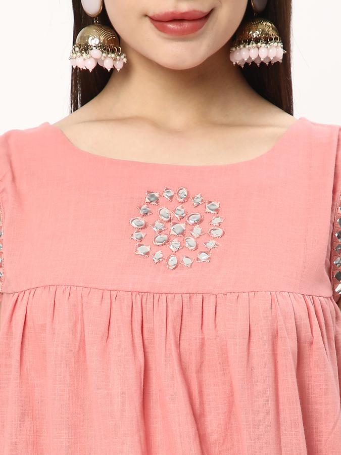 Women Cotton Relaxed Fit Round Neck Embroidered Ethnic Top