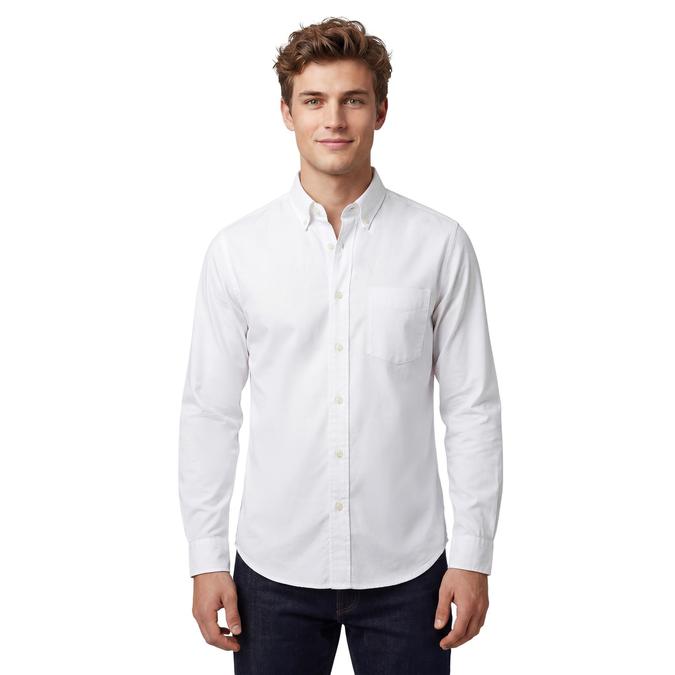 R&B White Solid Mens Button-Down Collar Long Sleeves Shirt 