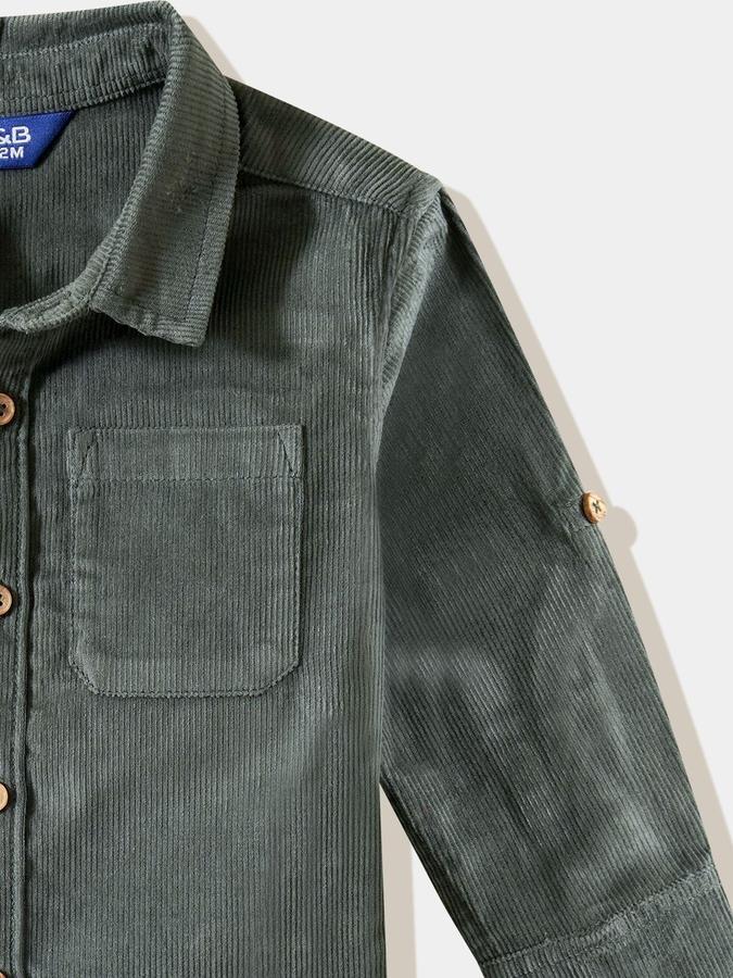 R&B Boys Olive Textured Full Sleeves Shirt 