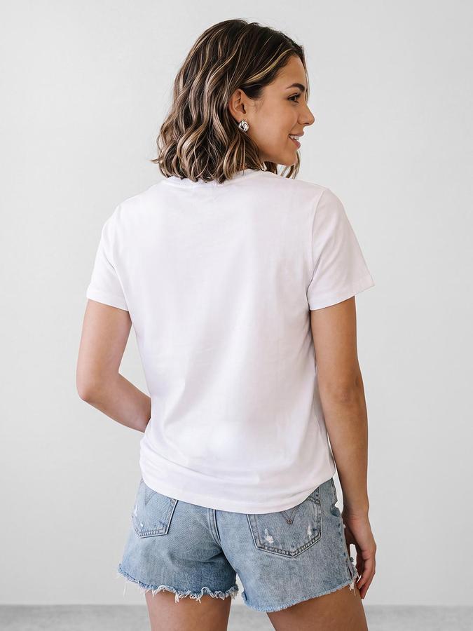 R&B Women White Cherry Print Short Sleeves Round Neck Pure Cotton T-Shirt