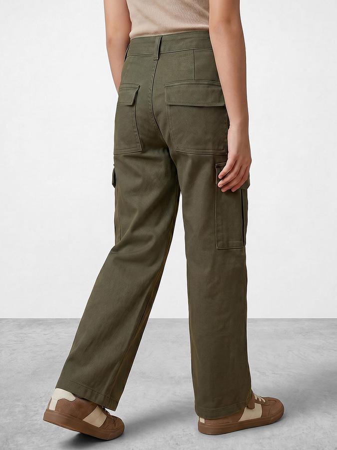 R&B Girl's Olive Regular Fit Cargos Trousers