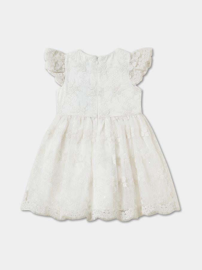 Girls Lace Ruffled Round Neck Fit and Flare Dress