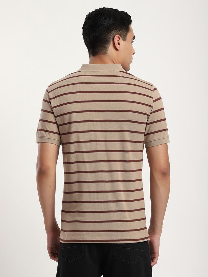 Men Cotton Blend Regular Fit Polo Neck Striped T-shirt