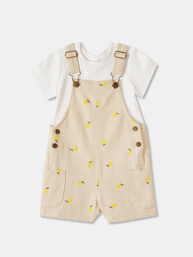 Girls Cotton Twill Regular Fit Adjustable Straps Straight Hem Dungaree