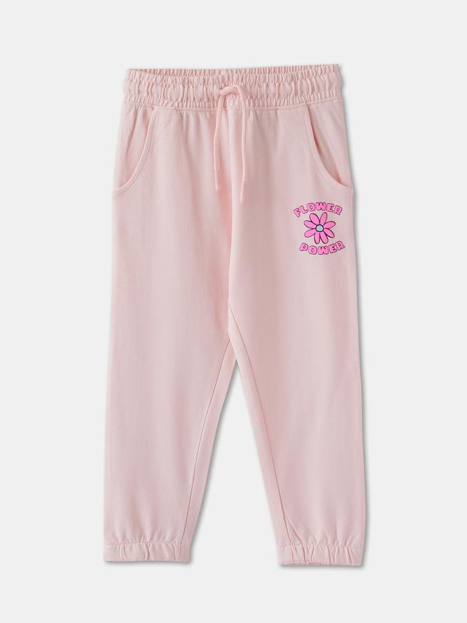 Girls Cotton Tapered Fit Drawstring Waist Cuffed Hem Joggers