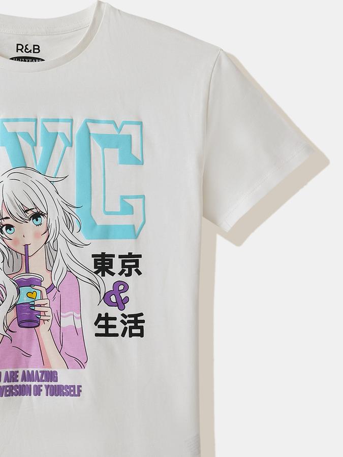 Girls Cotton Regular Fit Crew Neck Graphic T-shirt