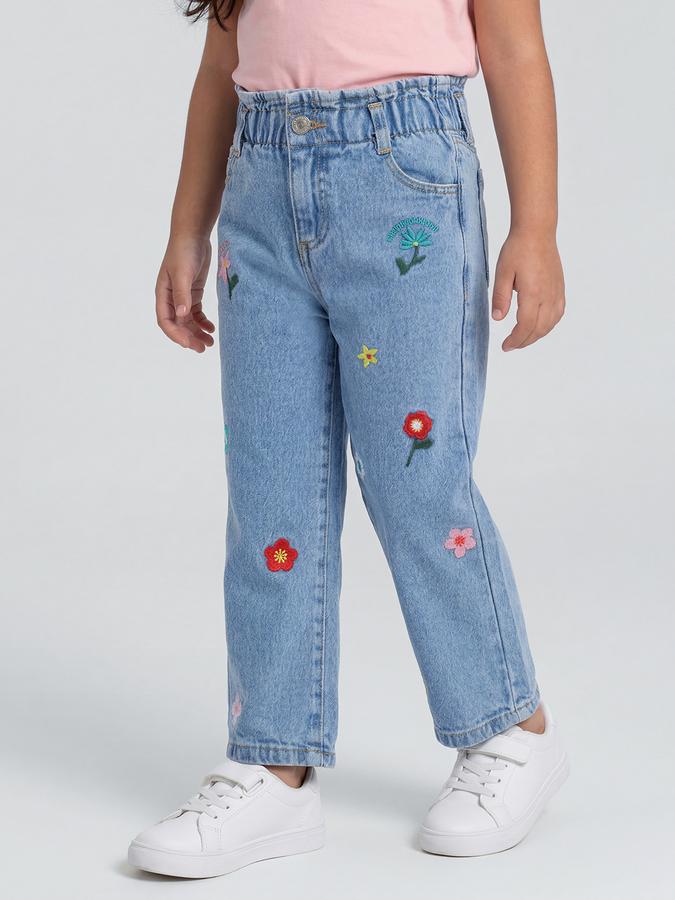R&B Navy Blue Solid Girls Mid-Rise Regular Fit Jeans
